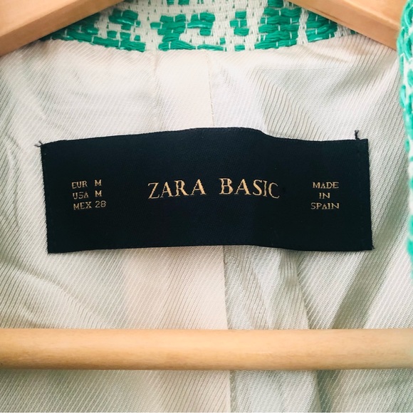 ZARA Green Jacquard tweed Jacket with Patch Pockets SZ M - Picture 5 of 16